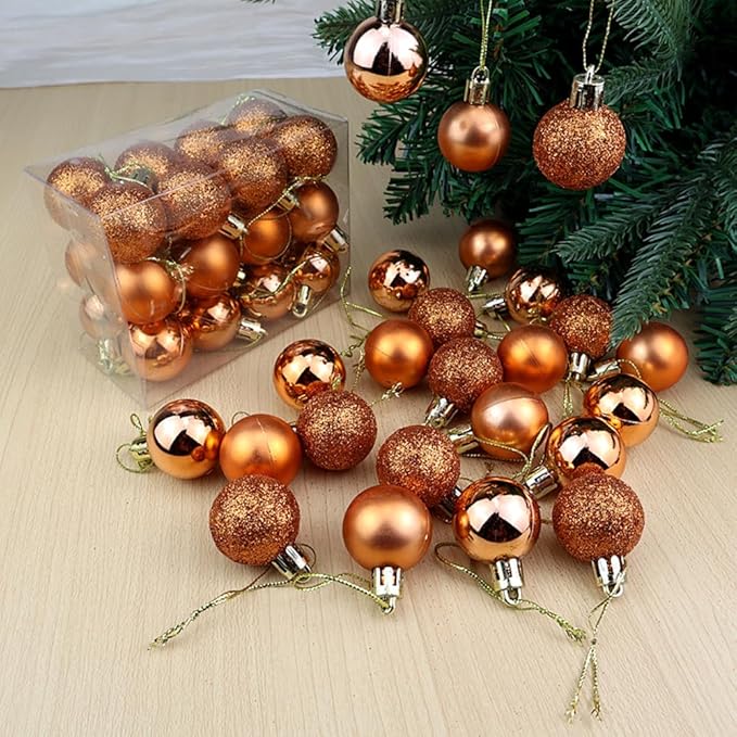 ALIMITOPIA 24pcs Christmas Ball Baubles 1.2 inches Shatterproof Plastic Hanging Balls Pendant for Tiny Xmas Tree Decoration (Tiny Size;Brown)