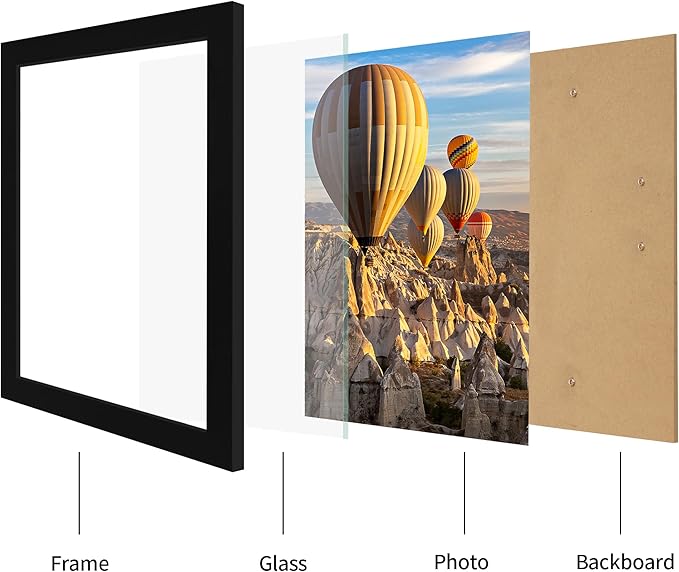 iRahmen 8.5x11 Picture Frame Set of 4, Wood Black Certificate Frame with Real Glass, Photo Frames 8.5 by 11 Diploma Document for Wall Hanging and Tabletop Display