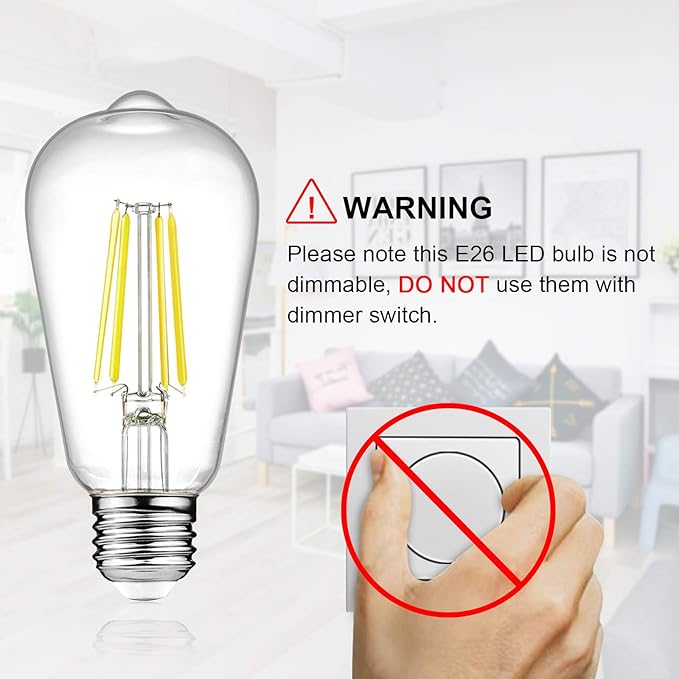 Ascher Vintage LED Edison Bulbs, 6W, Equivalent 60W, Non-Dimmable, High Brightness Cool White 4000K, ST58 Antique LED Filament Bulbs with 80+ CRI, E26 Medium Base, Clear Glass, Pack of 6
