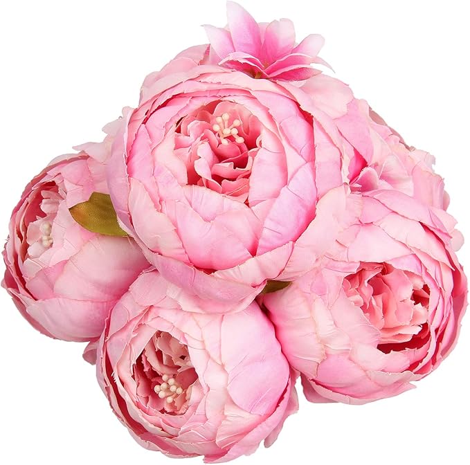 Flojery Silk Peony Bouquet Vintage Artificial Peonies Flower for Home Wedding Party Decor (1pcs, New Spring Rose Pink)