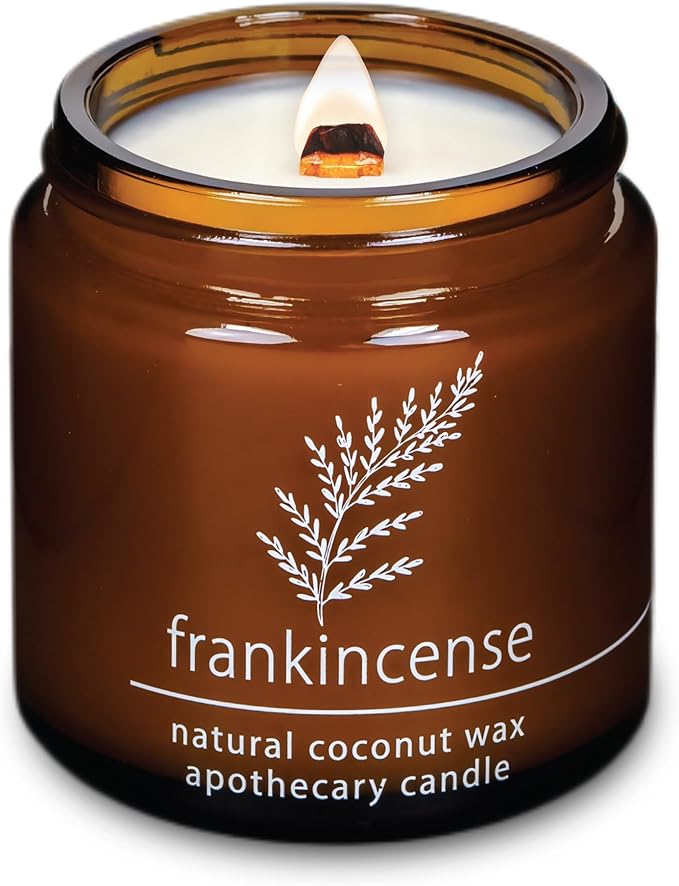 Hemlock Park Crackling Wood Wick Candle Handcrafted with Natural Coconut Wax (Small 4 oz, Frankincense)