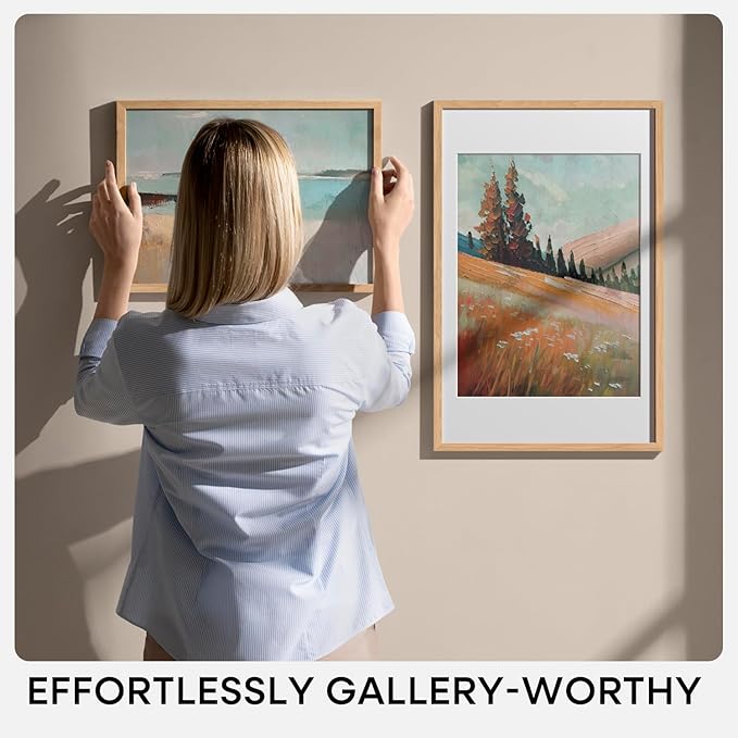 Homeforia A2 Picture Frame Natural Wood, High End Oak 16.5 x 23.4 Wooden Poster Frames Matted to 11.7 by 16.5 Photo, A2 Size Light Wood Frames with Mat A3 for Print, Tempered Glass, Wall Kit, Set of 1
