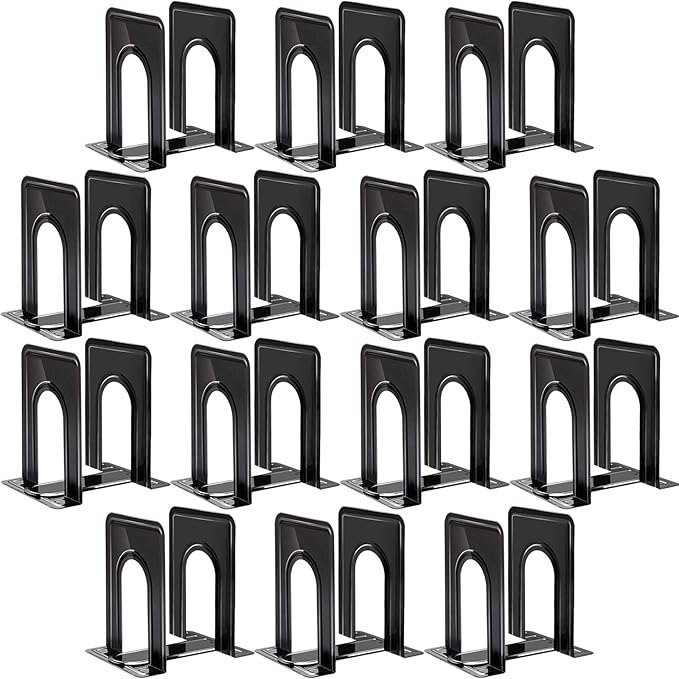 Happyhapi 14 Pair Book Ends for Shelves, 28 Pcs Metal Bookends Book Holder for Shelf, Heavy Book Stopper for Desk, Simple Library Office Home Bookend, 4.9 x 5.7 x 6.5 in, Black