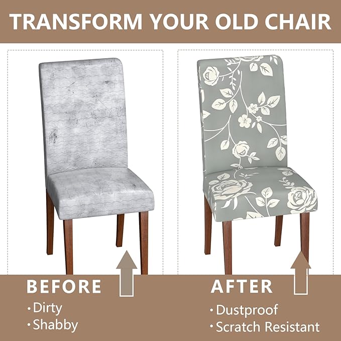 Stretch Dining Chair Covers Set of 2,Floral Print Chair Covers,Soft Removable Washable,Pet Friendly Furniture Protector,Universal Chair Slipcovers for Home, Kitchen,Ceremony Dining Room Seat