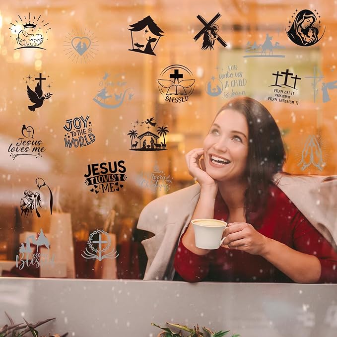 Fainne 100 Pcs Christmas Word Stickers for Crafts Christmas Vinyl Inspirational Stickers Waterproof Xmas Decals for Ornament Ball Wooden Cup Glass Water Bottle Decoration, 50 Style(Jesus)