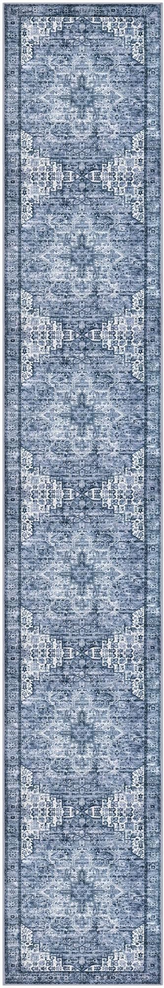 2.6x16 Washable Rug for Entrance, Blue Soft Printed Area Rug, Non-Slip Kitchen Rugs, Low-Pile Medallion Indoor Door Mat, Small Farmhouse Carpet for Entryway Kitchen Foyer Bedside