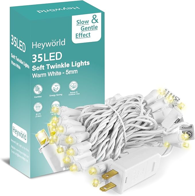 Heyworld Slow Twinkle Christmas Lights, 35 LED 10ft UL Certified Soft String Lights, 5mm Waterproof Fairy Glow for Indoor/Outdoor Christmas, Wedding, Garden Decor