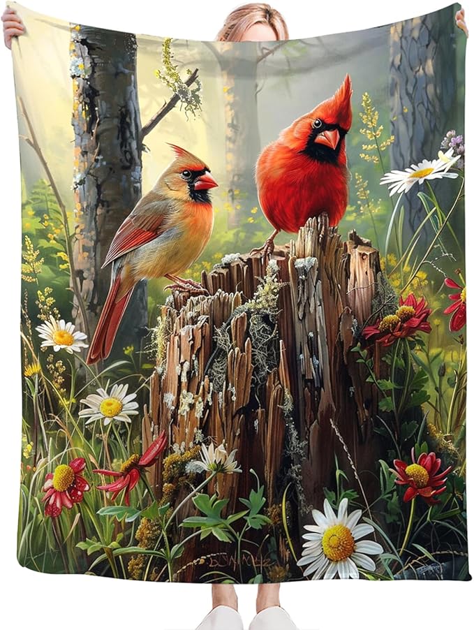 Tijuboni Cardinal Bird Throw Blanket Cardinal Gifts for Girls Boys Women Men Kids Adults Soft Flannel Fleece Blanket for Couch Sofa Bed Home Decor 40"x50"
