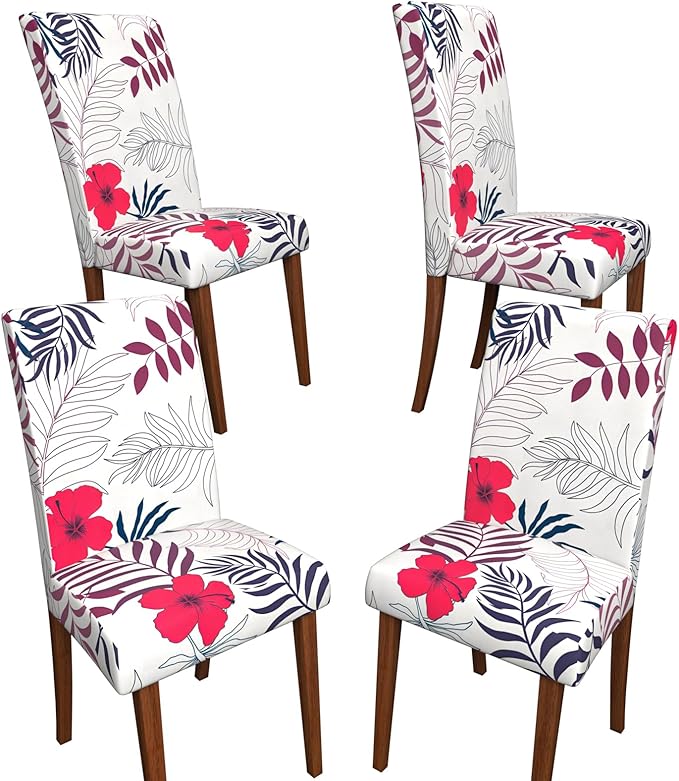 Stretch Dining Chair Covers Set of 4,Floral Print Chair Covers,Soft Removable Washable,Pet Friendly Furniture Protector,Universal Chair Slipcovers for Home, Kitchen,Ceremony Dining Room Seat