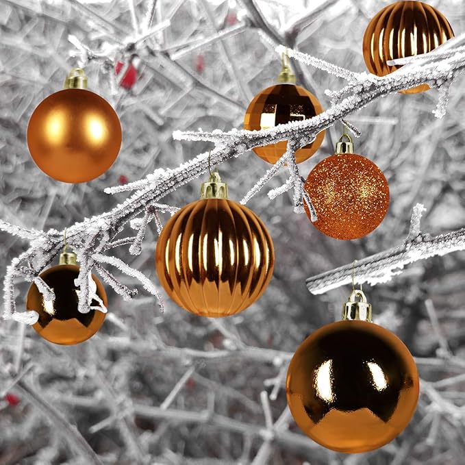 Orange Bronze 2.5" Christmas Balls Christmas Tree Decoration Ornaments Shatterproof Hanging Balls for Birthday Halloween Holiday Wedding Decorations Set of 10pcs