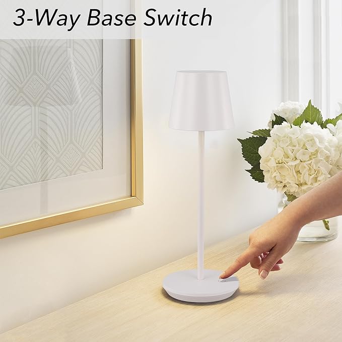 Generation Lighting Mena Accent Rechargeable Table Lamp – 14.5” Pale Pink Steel Lamp with 3-Way Base Switch, 2.4W Up/Down LED at 2700K, 260 Lumens, USB-C, Wet Rated (8000701-137)