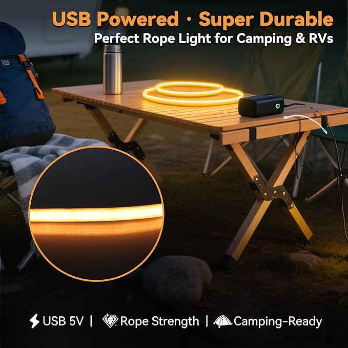 USB Fabric COB LED Strip Light 19.68in, 3000K Warm White Soft Eye-Comfort Glow, Flexible Cuttable Desk & Keyboard Light, Under Cabinet Accent Lighting