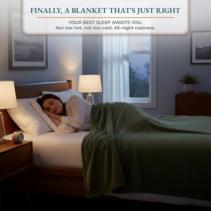 Casa Platino Twin Size Blanket – 60x80 Soft Flannel Fleece for Bed or Sofa – Lightweight & Breathable Throw Blanket – All Season Use - Olive Green