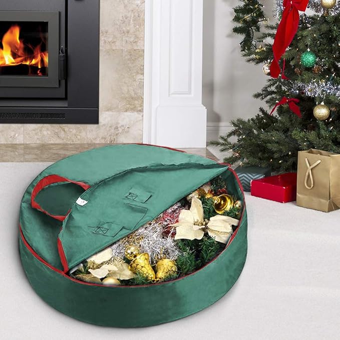 Primode Heavy Duty Wreath Storage Bag 30"- Garland Wreaths Container with Handles - Durable 600D Oxford Polyester Material Xmas Holiday Wreaths Storage Holder 30” (Green)