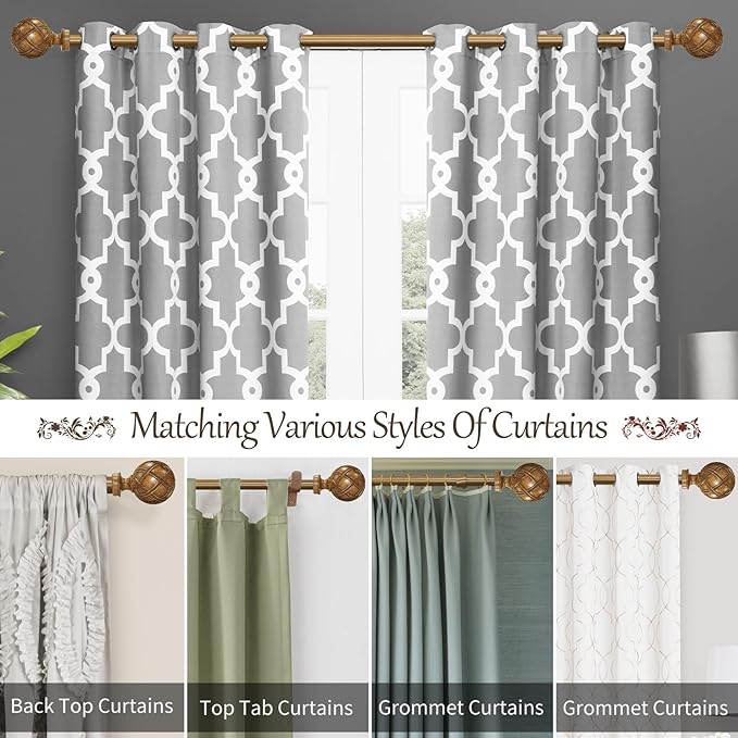 Wood Curtain Rods for windows 84 to 120 Inch(7-10ft): 1 Inch Adjustable Heavy Duty Curtain Rod,Netted Wood Grain Window Curtains Rods for Farmhouse,Living room, bedroom, kitchen, etc. Size:36-120"