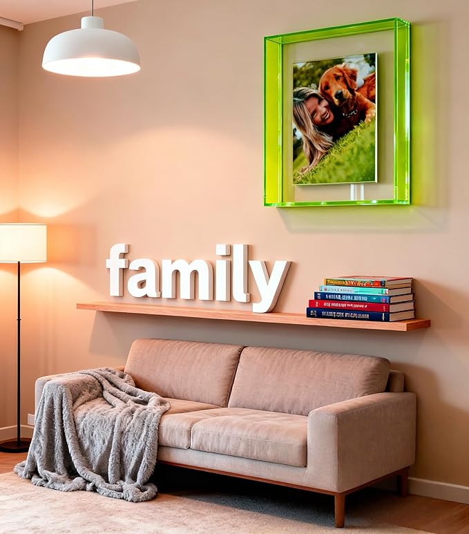 5x7 Acrylic Picture Frame Neon Floating Photo Frame for Wall Mount and Tabletop Decorative in Gallery Home Office, Neon Green