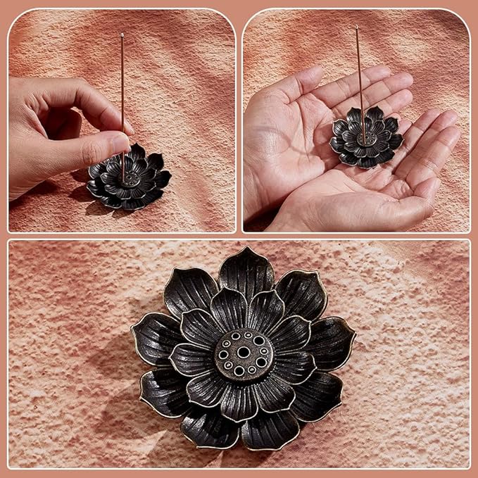 WADORN 32Pcs Lotus Incense Holder, 2 Colors Alloy Incense Burner with 6 Holes Cone Burner Ash Catcher with Incense Stick Tray for Home Fragrance Yoga Sauna Meditation SPA Bedroom Decor