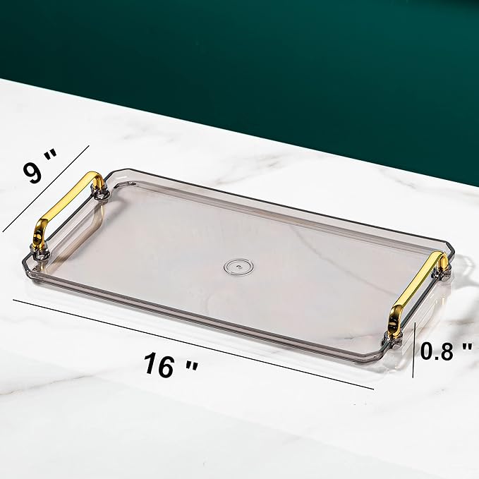 Acrylic Serving Tray with Handles Ottoman Countertop Decorative Tray Serving Tray Spill-Proof Tray for Coffee Table Living Room Bedroom 16 x 9 x 0.8 inches - (Transparent Color)