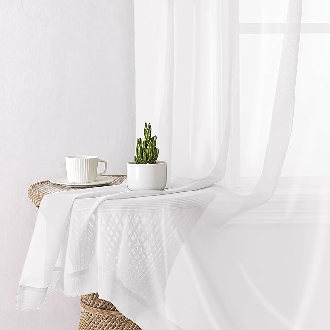 Lecloud White Sheer Curtains 78 Inches Long 2 Panels Set, Soft Voile Light Filtering Curtains, Airy Solid Window Drapes with Rod Pocket for Living Room Bedroom Dining Room, Each Panel 42" W x 78" L