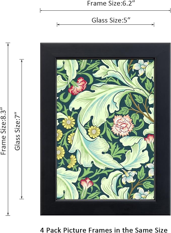 5x7 Picture Frame Set of 4 Made of Solid Wood Photo Frame with Real Glass for Pictures 4x6 with Mat or 5x7 Without Mat, Wall Mount or Tabletop Gallery Photo Frames in Black