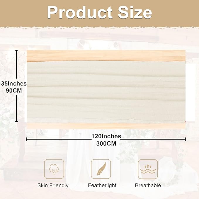 JOYIT 6 Pack White Cheesecloth Table Runner 35" x 120" – Boho Table Runner Set for Wedding, Birthday, and Party Decor, Romantic Gauze Table Runner for Rustic and Elegant Tablescapes (Ivory White)