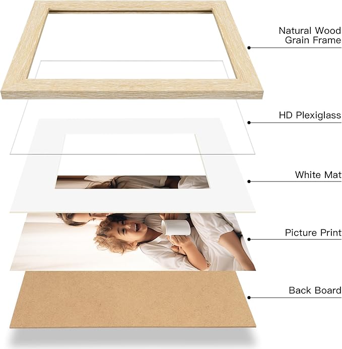 4x6 Picture Frame with Mat for 3.5x5, Natural Wood Grain Picture Frames Display on Tabletop or Wall Mounting (4 Pack,Natural)