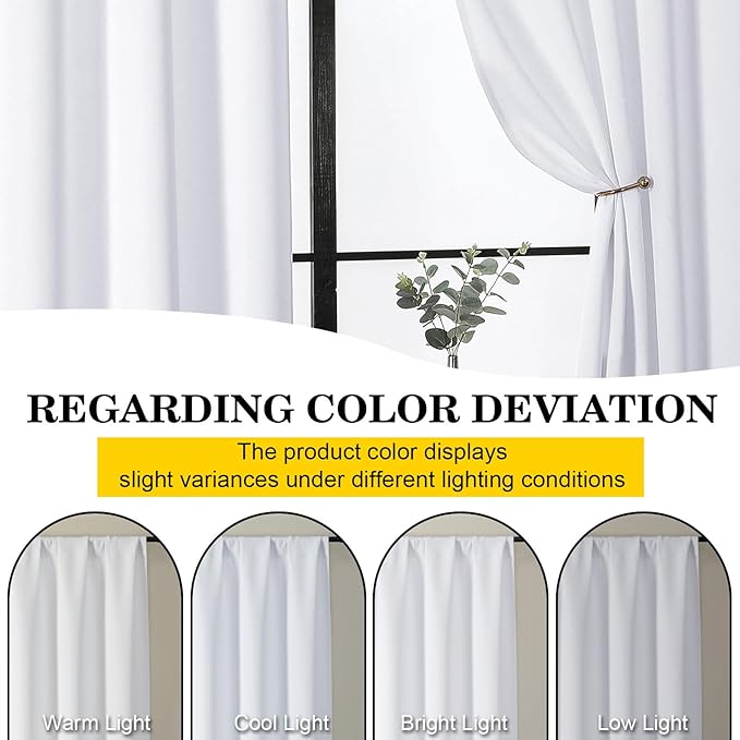 White Kitchen Curtains 36 Inch Length 2 Panels Set, Soft Solid Light Filtering Thermal Insulated Small Window Cafe Curtains for Bedroom Bathroom Living Room Basement, White, Each 40" Wx36 L