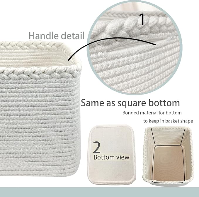 COMFY-HOMI Square Woven Cotton Rope Basket for Organizing, Gift Baskets for Handles, Empty Gift Baskets, Toy Basket for bins|13.5" x 11" x 9.5" home decor for Living Room, Bathroom
