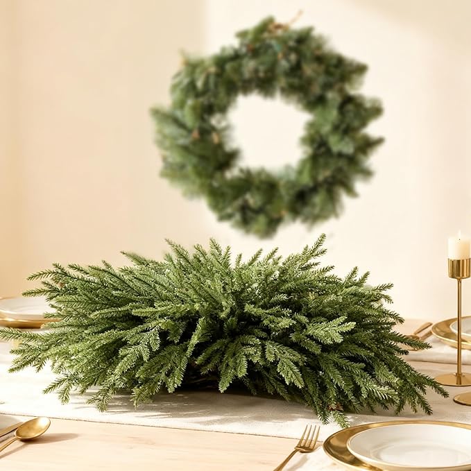 DN DECONATION Artificial Christmas Norfolk Pine Stems, Faux Pine Branches 22.4" 12PCS - Real Touch PE Greenery Fake Pine Needles for Vase Arrangements, Winter, Holiday Indoor Outdoor Home Decor