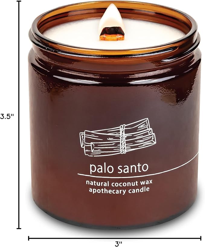 Hemlock Park Crackling Wood Wick Candle Handcrafted with Natural Coconut Wax (Large 16 oz, Palo Santo)
