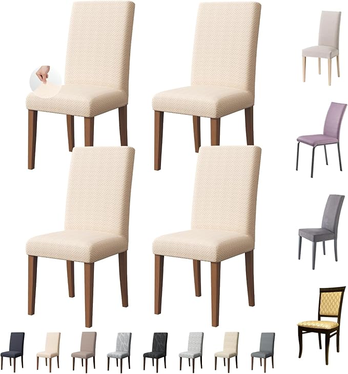 Chair Covers for Dining Room Set of 4, Washable Parson Chairs Slipcover Kitchen Seat Protector for Home, Party, Hotel, Banquet (Starlink Mustard)