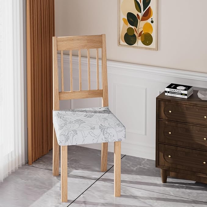 Stretch Dining Chair Seat Covers Set of 2,Dining Chair Slipcovers, Floral Printed Chair Covers,Soft Fabric Washable Upholstered Chair Seat Protector, No Rear Covers for Home Kitchen Dining Room