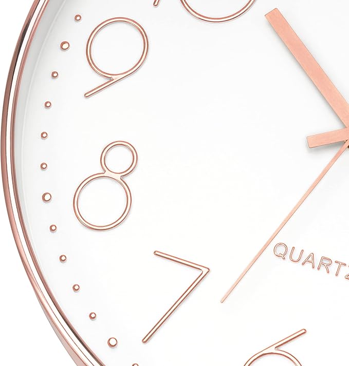 Foxtop 14 Inch Large Silent Non-Ticking Rose Gold Wall Clock Battery Operated Round Quartz Modern Wall Clock Decorative for Living Room Bedroom Kitchen Home Office