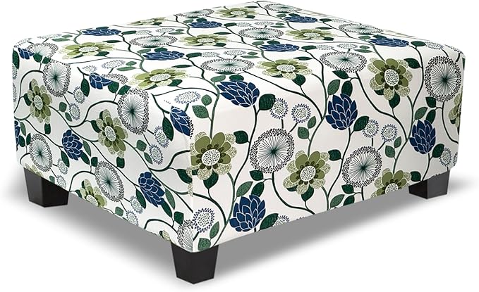 Ottoman Cover Rectangle Printed,Stretch Slipcover for Rectangular Footstool,Soft Fabric with Non-Slip Elastic Bottom,Decorative Furniture Protector for Living Room,Large,Flower C