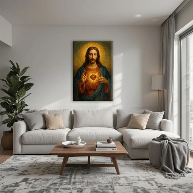Eysintum Sacred Heart of Jesus Wall Art Christian Canvas Print Religious Home Decor Catholic Picture for Bedroom Living Room Prayer Room Ready to Hang 16x24in