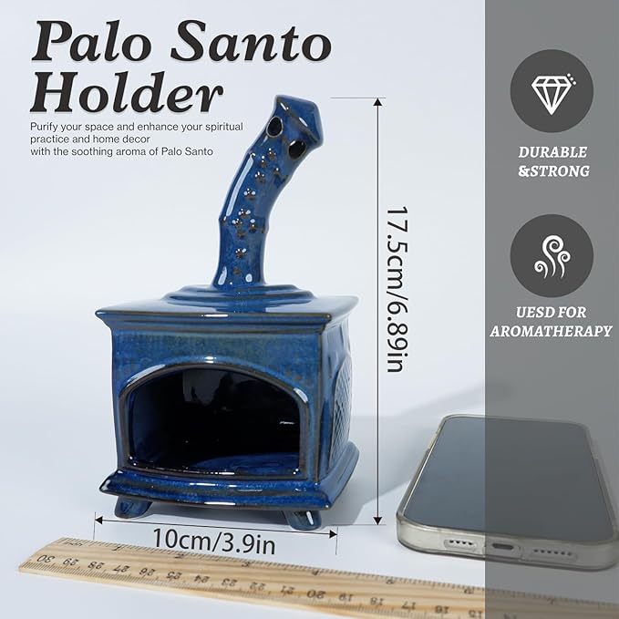 Ceramic Palo Santo Holder & Mini Chiminea Smudge Bowl | Multi-Functional Burner for Sage Sticks, Incense Cones, Copal,and Candles |Perfect for Energy Cleansing,Yoga Meditation| Anxiety Relief