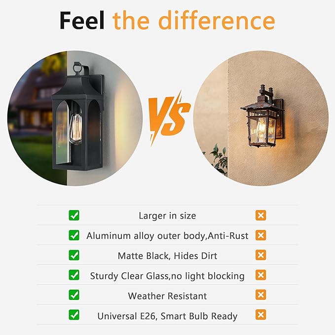 2PK 13" Outdoor Wall Light Fixtures,Matte Black Exterior Light Fixture with Clear Glass Lampshade,Anti-Rust Waterproof Outdoor Sconce Lights Porch Lights for Entryway,Patio,Garage,E26 Socket