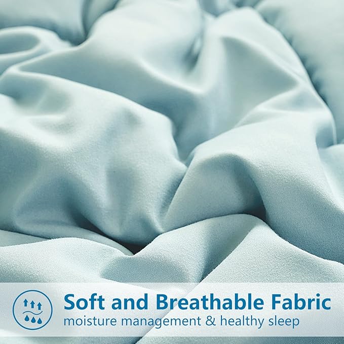 EASELAND Queen Size Down Alternative Comforter - Quilted Duvet Insert for All Seasons, Soft Lightweight with Corner Tabs, Summer Winter Warm Bedding, Aqua 88×88 Inches