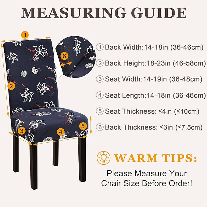 Sufdari Dining Chair Covers,Kitchen Chair Cover,Parsons Chair Slipcover,Spandex Chair Protectors for Dining Room Stretch Chairs Cover Set of 8 -Daisy Floral