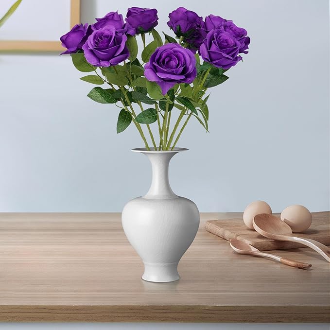 Flojery 10pcs Purple Silk Roses Artificial Rose Flowers Long Stem for DIY Wedding Bouquet Table Centerpiece Home Décor