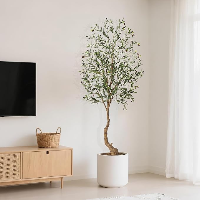 6 Ft Artificial Olive Trees, Indoor Outdoor Artificial Tree Fake Potted Silk Plant Faux Olive Tree with Trunk and Fruits, Large Olive Plants for Living Room Home House Office Decor
