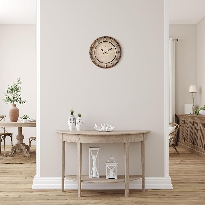 Lafocuse 12 Inch Silent Brown Wall Clocks Battery Operated, Farmhouse Wall Clock Analog for Kitchen Living Room, Rustic Home Décor