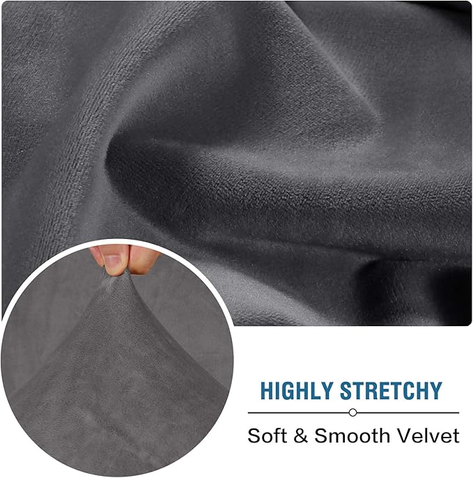 H.VERSAILTEX Velvet Stretch Couch Cushion Cover Plush Cushion Slipcover for Chair Loveseat Sofa Cushion Furniture Protector Seat Cushion Sofa Cover (2 Piece Medium Sofa Cushion Covers, Grey)