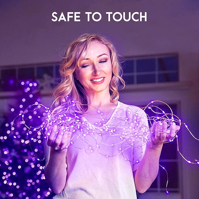 JMEXSUSS 4 Pack 50 LED Purple Christmas Fairy Lights Battery Operated, 16.1ft Purple String Lights Indoor Outdoor Waterproof for Bedroom Party Halloween Xmas Decorations