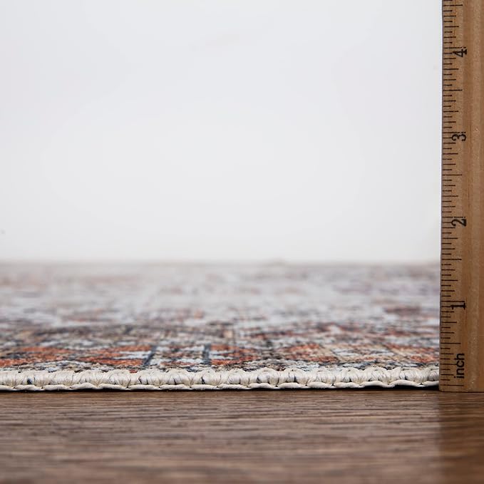Bloom Rugs Washable Non-Slip 10 ft Runner - Sand/Orange/Purple Traditional Medallion Runner for Entryway, Hallway, Bathroom, and Kitchen - Exact Size: 2.5' x 10'