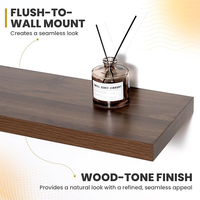 72 Inch Floating Shelves, 9.3" Deep Floating Shelf Wall Mounted, 72" Wall Shelves, Rustic Deep Bookshelf, Large Display Shelves & Storage Shelves for Bedroom, Living Room, Walnut, Set of 1