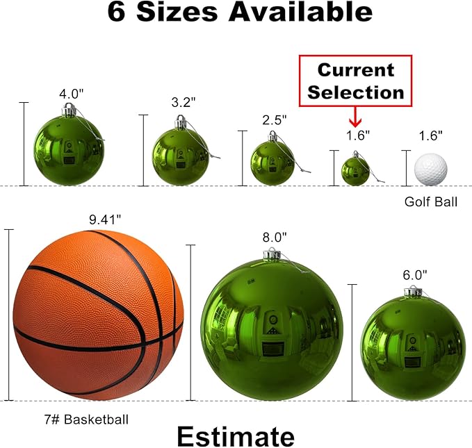 Lime Green 1.6" Small Christmas Balls Christmas Tree Decoration Ornaments Shatterproof Hanging Balls for Birthday Halloween Holiday Wedding Decorations Set of 18pcs