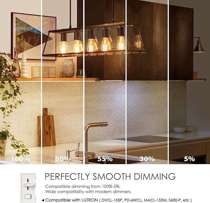 LVWIT Vintage Edison Light Bulb ST21 LED Filament Bulb 5.5W(40 Watt Equivalent) Dimmable 2500K (Amber Glow) Warm White E26 Medium Base, Amber Glass Cover,6 Pack