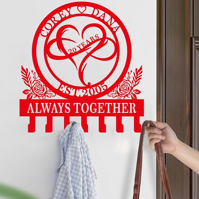 Personalized Gifts for Couples Infinite Heart Metal Hooks Custom Heart Metal Hooks Key Rack Personalized Key Holder for Wall Custom Key Hooks Key Holder for Wall Anniversary Wedding Gifts (Style 1)