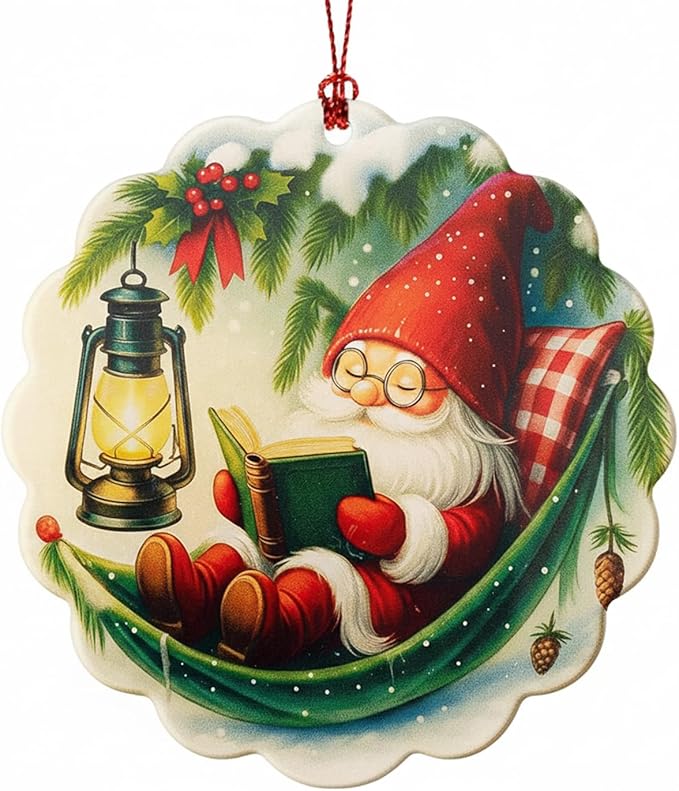 Gnome Christmas Ornaments 2025, Gnomes Gifts, Cute Gnome Ornament for Book Lover Gift, Funny Gnomes for Window Decor, Book Lover Gifts for Women Men, Friend, Family, Coworker, Holiday Decor
